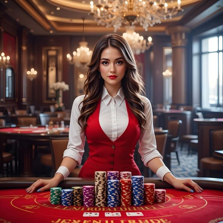 Tampilan meja Three Card Poker di bamboozled dengan dealer langsung dan area taruhan yang jelas